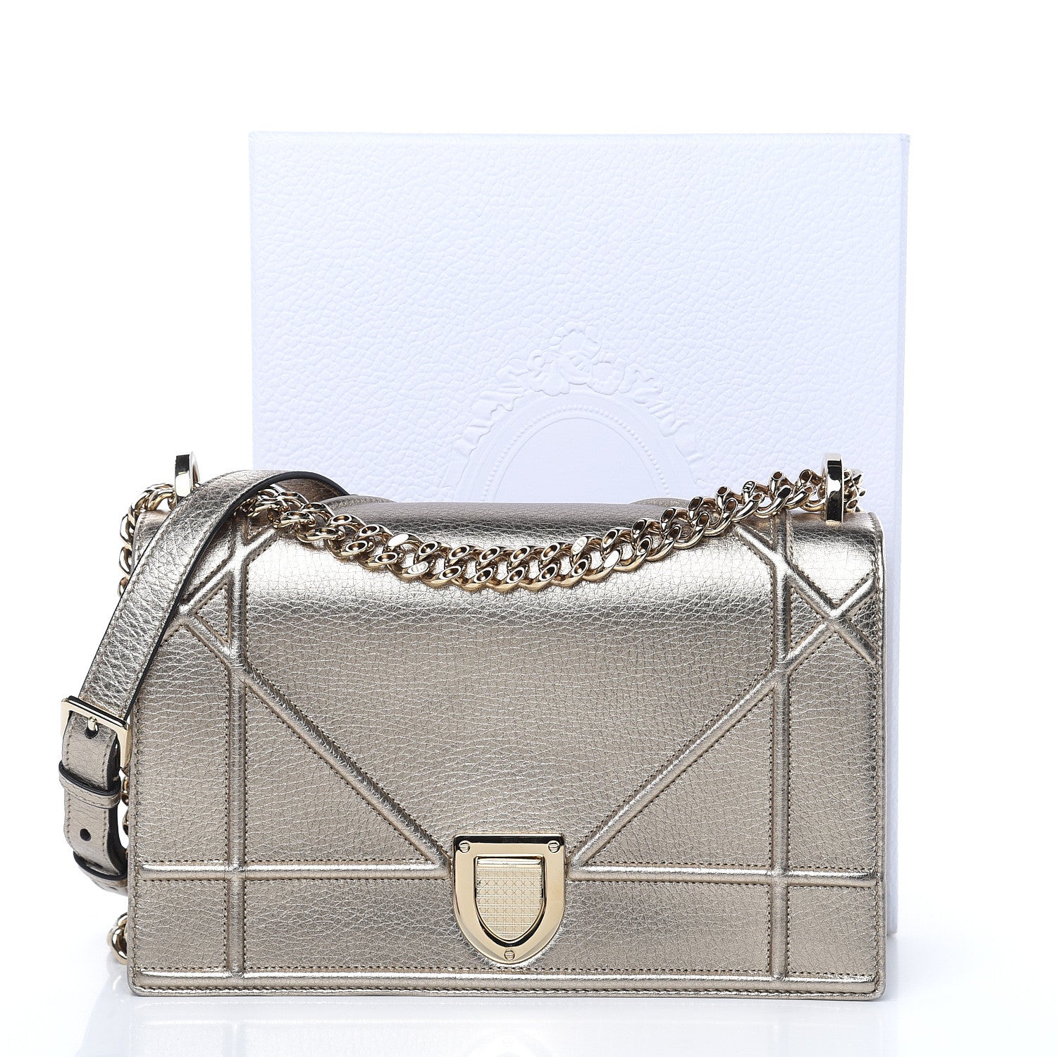 Christian Dior Metallic Grained Calfskin Medium Diorama Flap Bag Gold 9 of 9