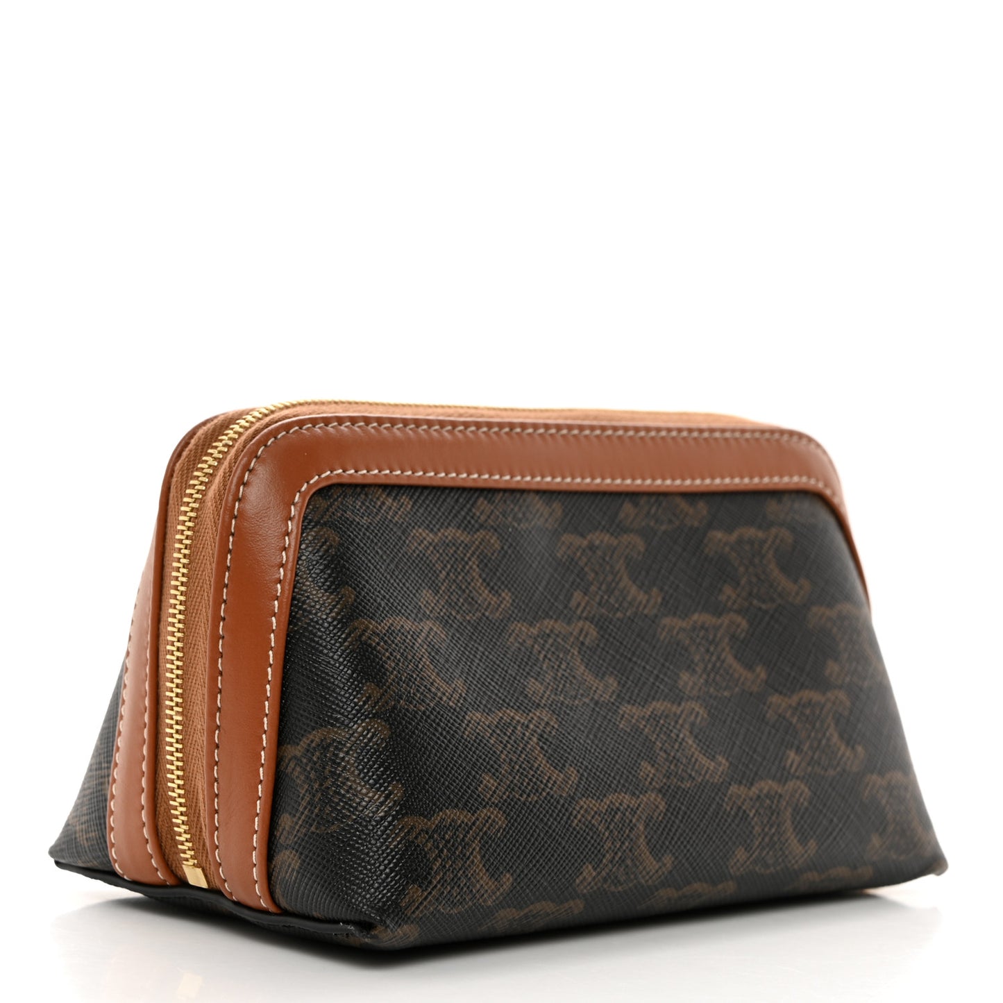 Triomphe Canvas Calfskin Small Cosmetic Pouch Tan