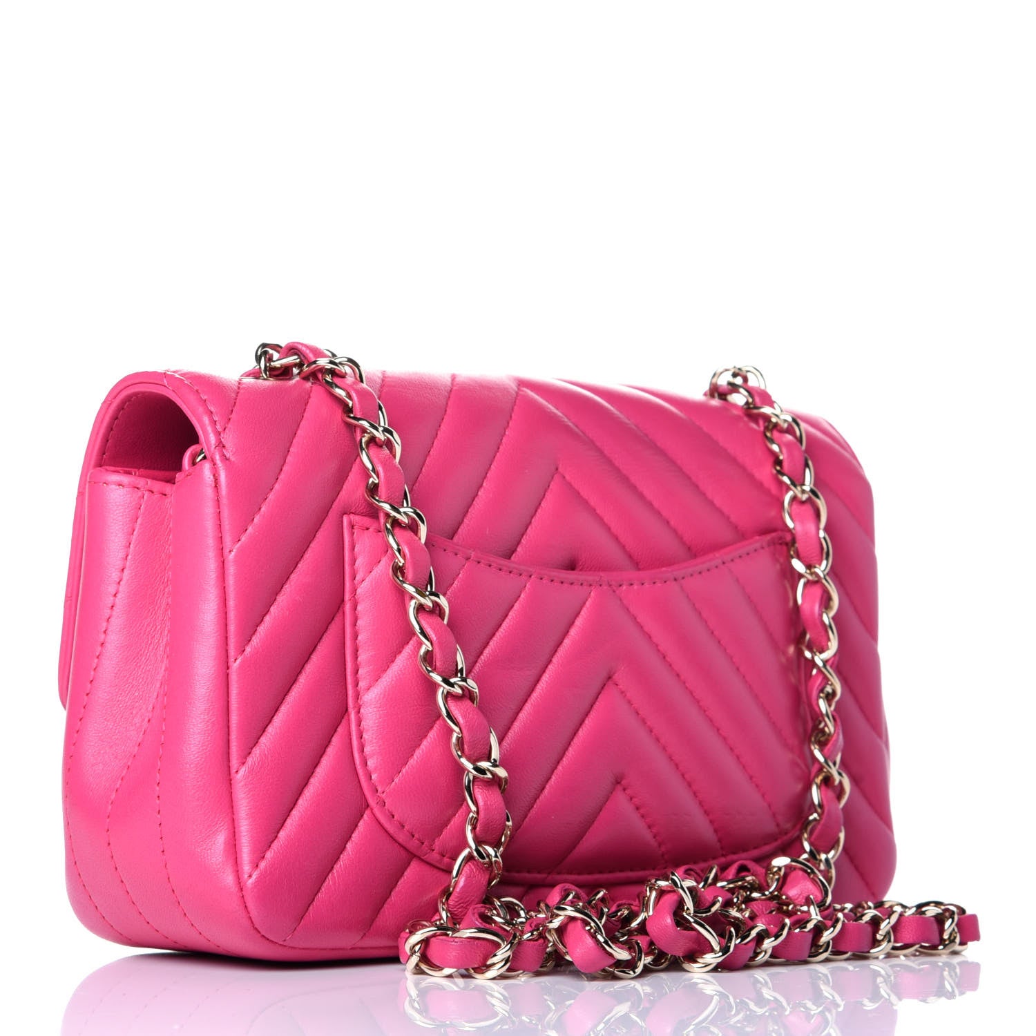 Chanel Lambskin Chevron Quilted Mini Rectangular Flap Dark Pink 3 of 8
