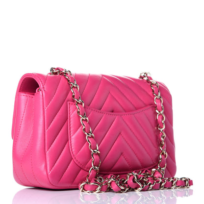 Chanel Lambskin Chevron Quilted Mini Rectangular Flap Dark Pink 3 of 8