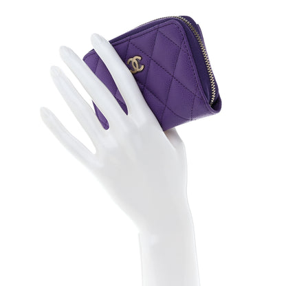 Chanel Caviar Quilted Zip Around Coin Purse Wallet Purple 2 of 8