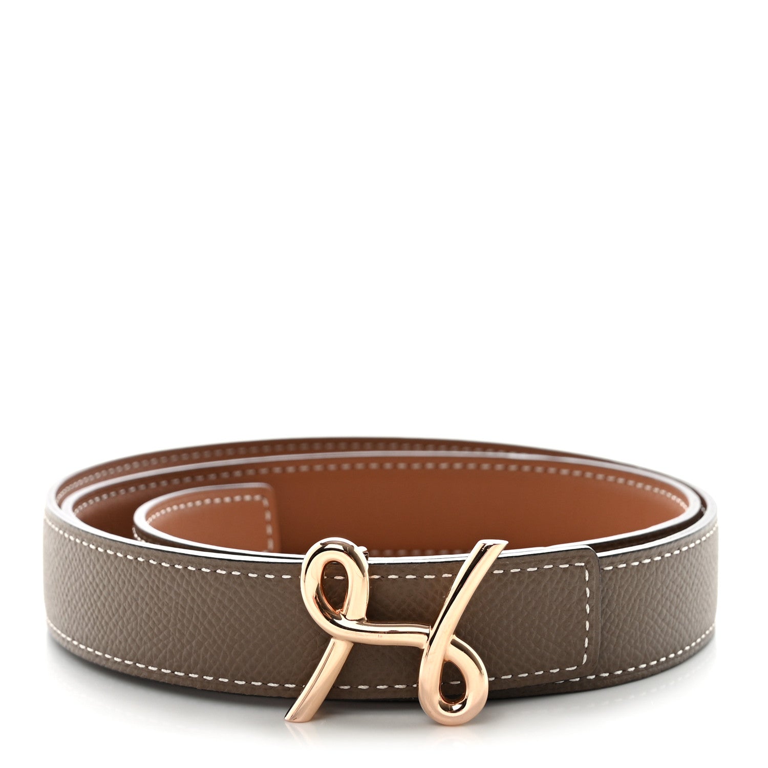 Hermes Swift Epsom 24mm H Cursives Belt 80 32 Gold Etoupe 1 of 6