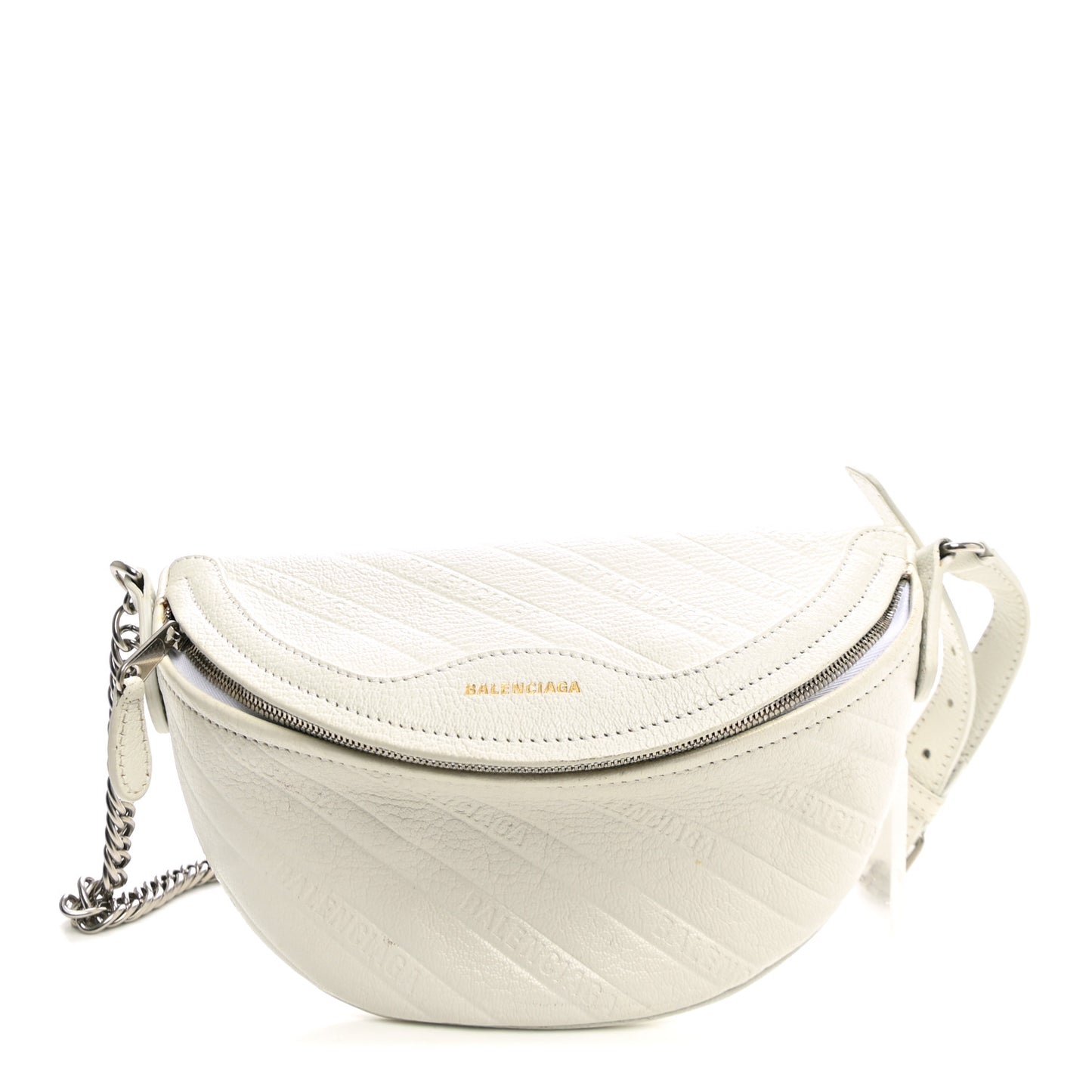 Shiny Goatskin Allover Logo Embossed XXS Souvenir Belt Bag White