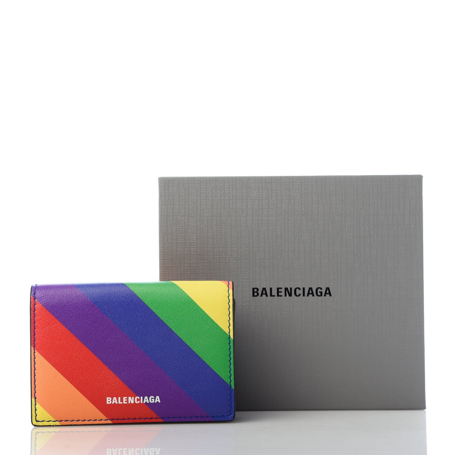 Balenciaga Smooth Calfskin Logo Rainbow Mini Ville Trifold Wallet Multicolor 7 of 7