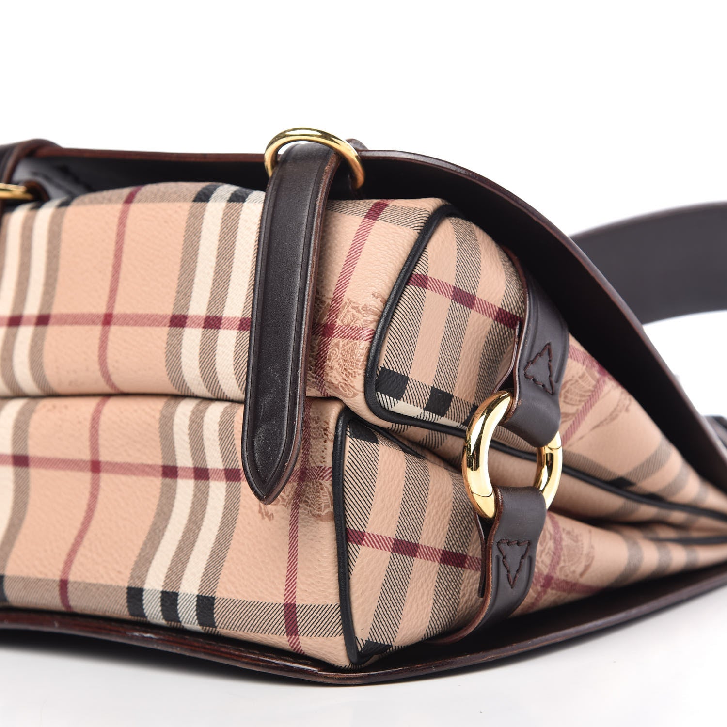 Burberryバッグ Burberry Haymarket Check Large Bridle Saddle Bag Dark Clove Brown