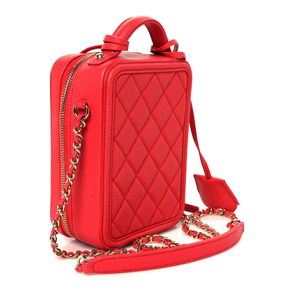 Chanel Caviar Quilted CC North South Filigree Vanity Case Red 3 of 10