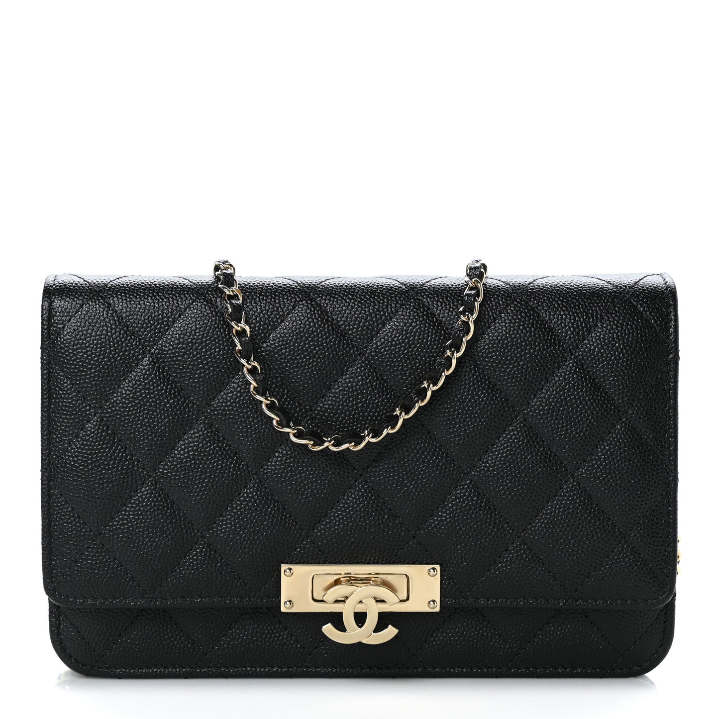 Caviar Quilted Golden Class Wallet On Chain WOC Black