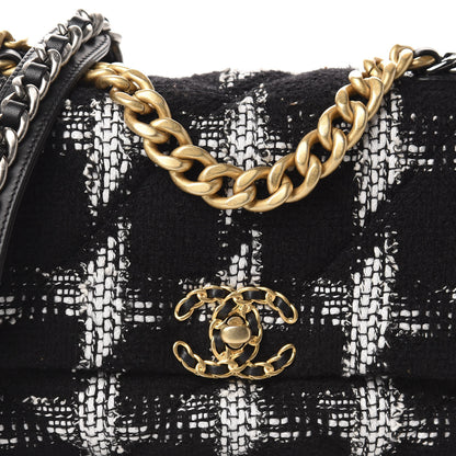 Chanel Tweed Quilted Medium 19 Flap Black White 10 of 10