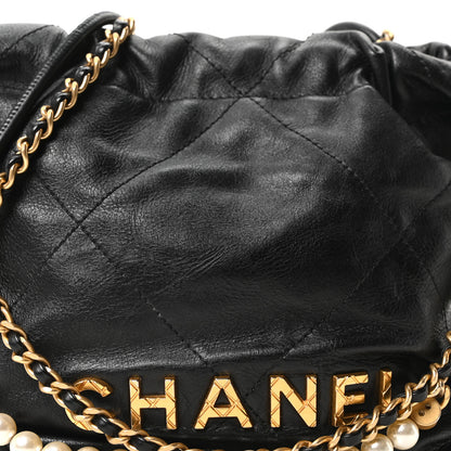 Chanel Shiny Crumpled Calfskin Quilted Pearl Mini Chanel 22 Black 8 of 10