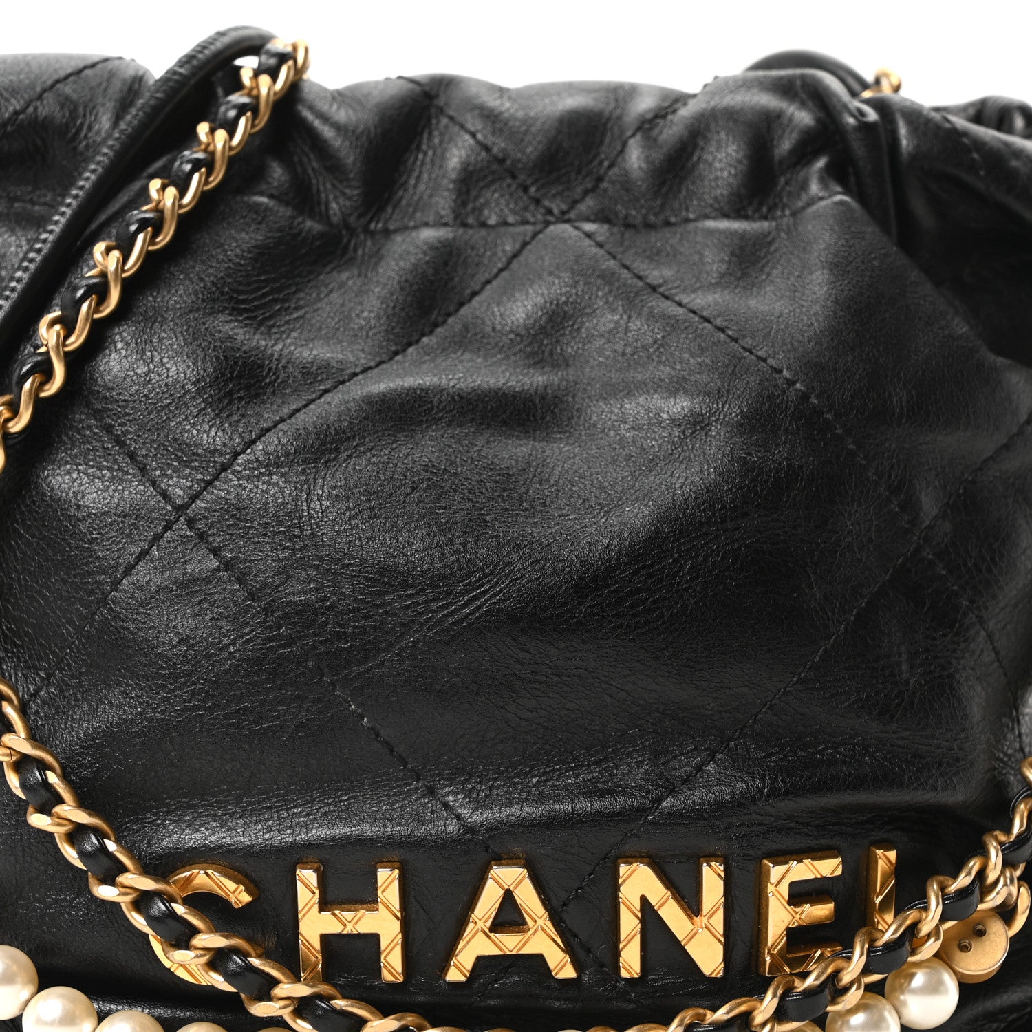 Chanel Shiny Crumpled Calfskin Quilted Pearl Mini Chanel 22 Black 8 of 10
