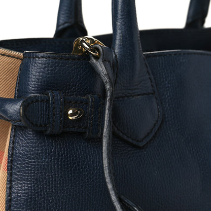 Burberry Calfskin House Check Small Banner Tote Midnight Blue 10 of 12