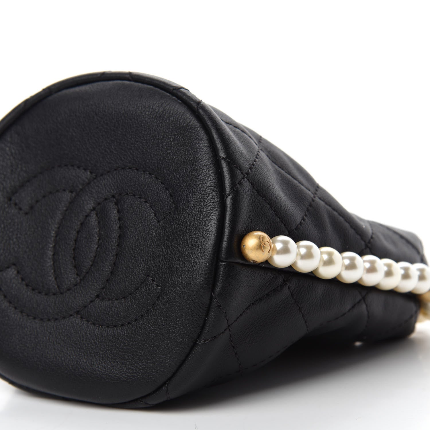 Chanel Calfskin Quilted Pearl Mini About Pearls Drawstring Bucket Bag Black 7 of 11
