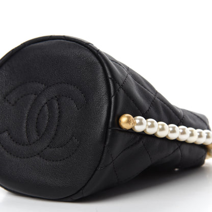 Chanel Calfskin Quilted Pearl Mini About Pearls Drawstring Bucket Bag Black 7 of 11