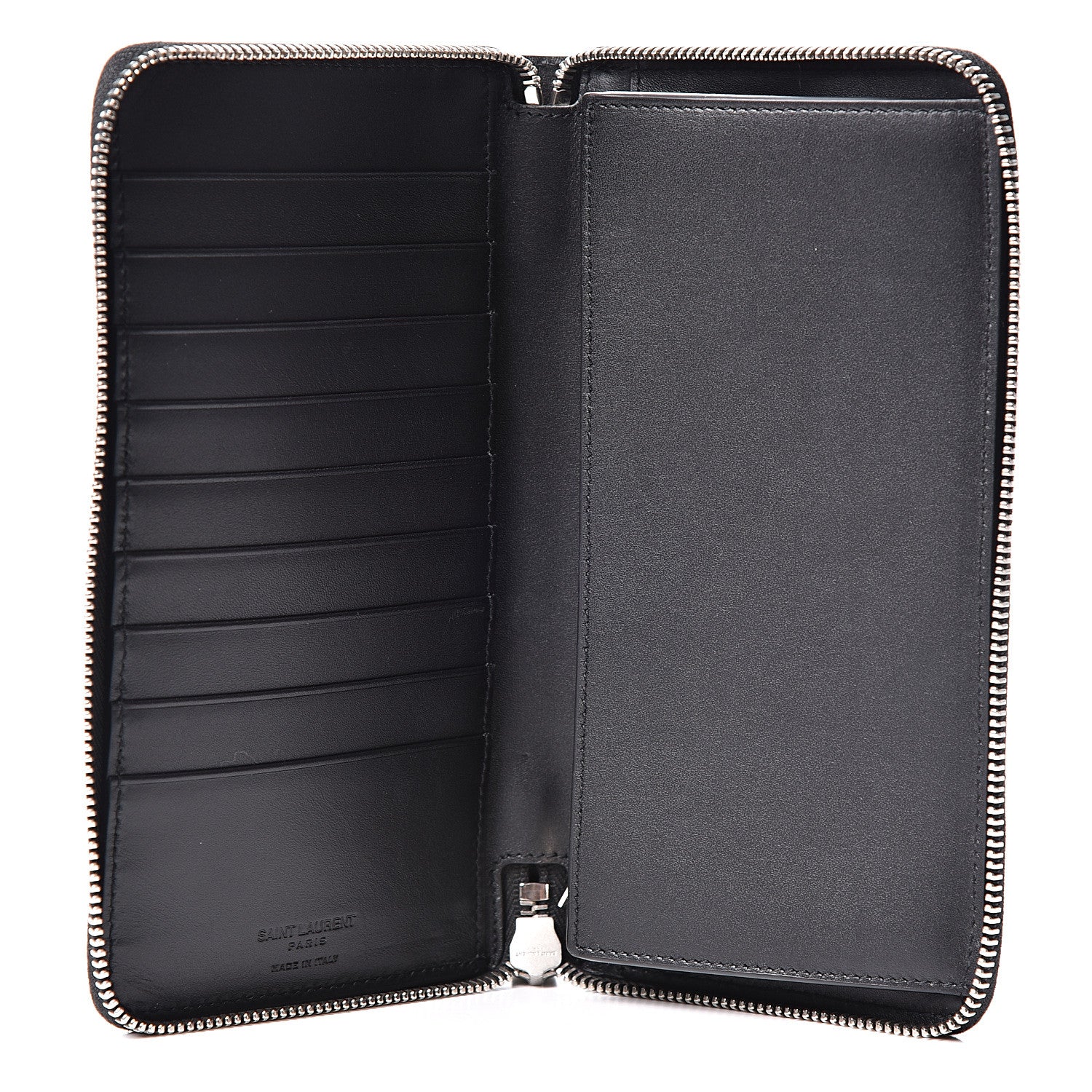 Saint Laurent Calfskin Crocodile Embossed Zip Around Continental Wallet Black 6 of 9