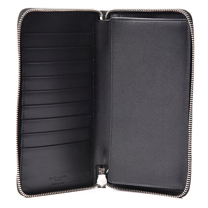 Saint Laurent Calfskin Crocodile Embossed Zip Around Continental Wallet Black 6 of 9