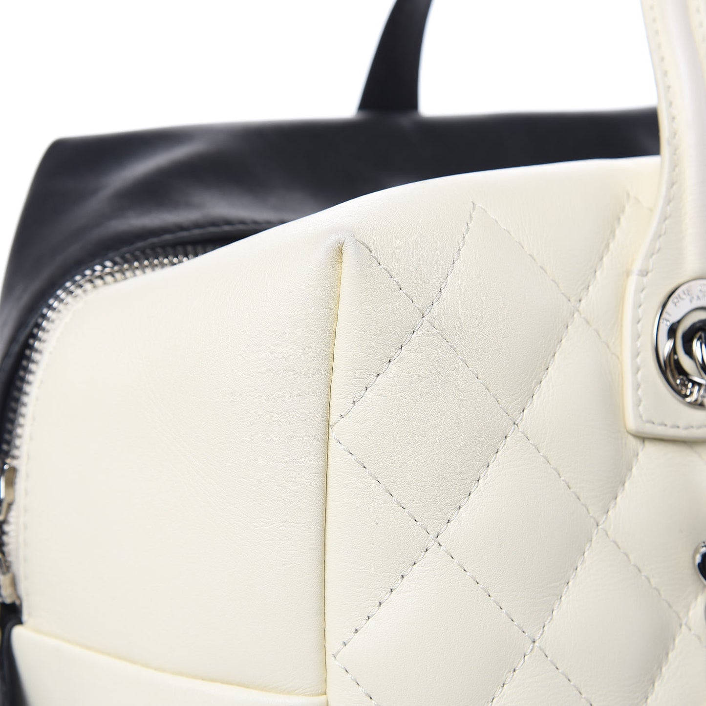 Calfskin Quilted Feather Weight Bowling Bag Black Beige