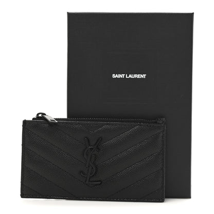 Saint Laurent Grain De Poudre Matelasse Chevron Monochrome Fragments Zippered Card Case Black 8 of 8