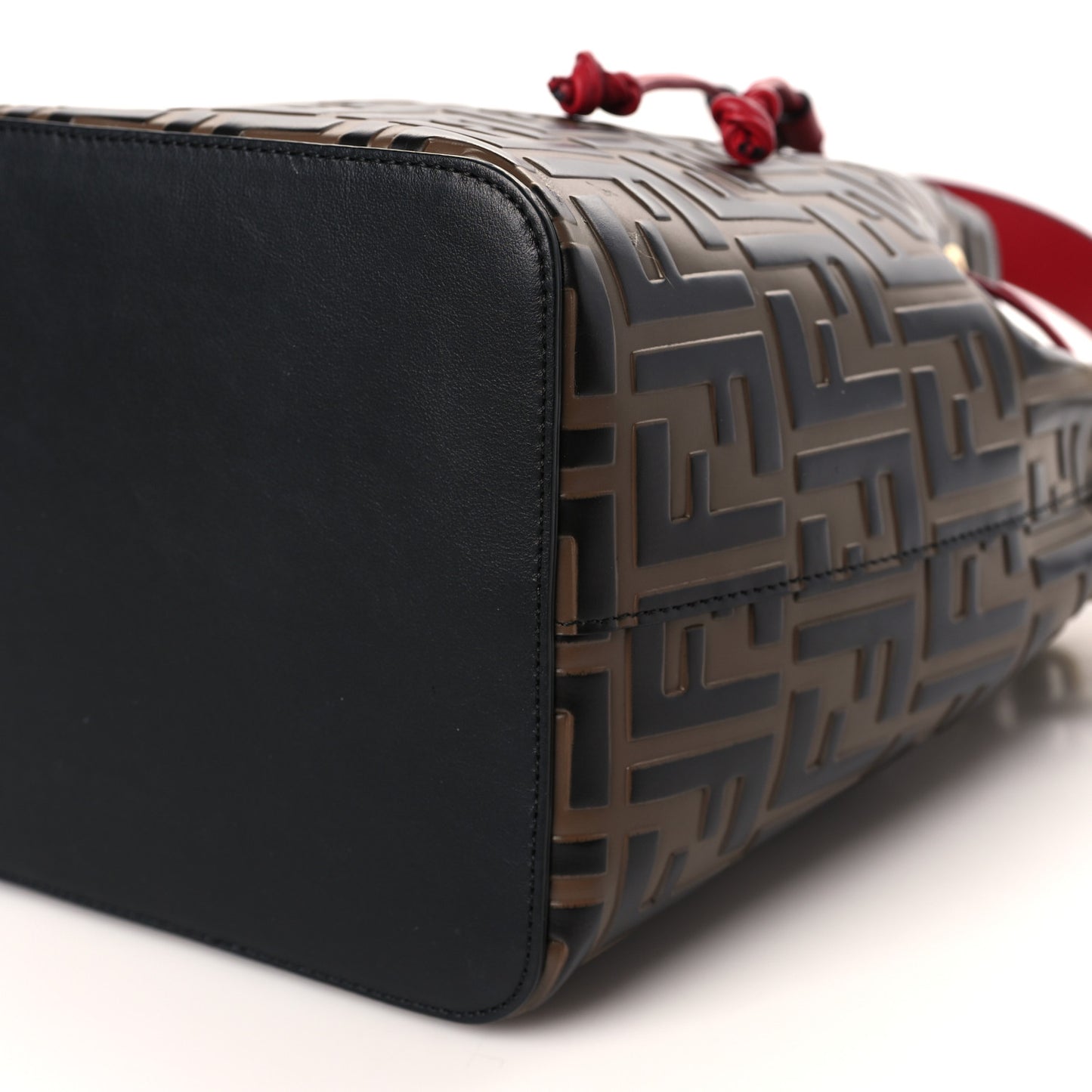 Vitello Grace F is Fendi Bi-Color FF 1974 Embossed Grande Mon Tresor Bucket Bag Maya Black Fragola