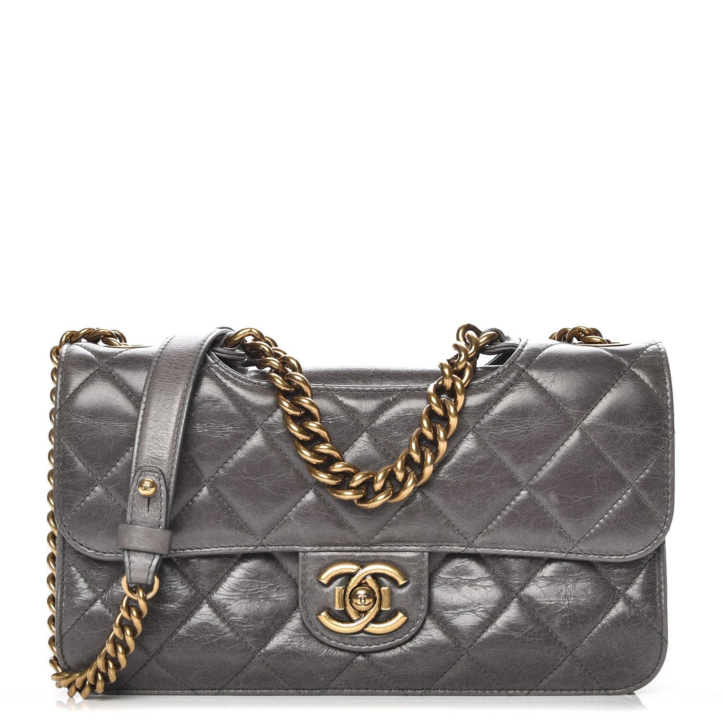 Aged Calfskin Medium Perfect Edge Flap Grey