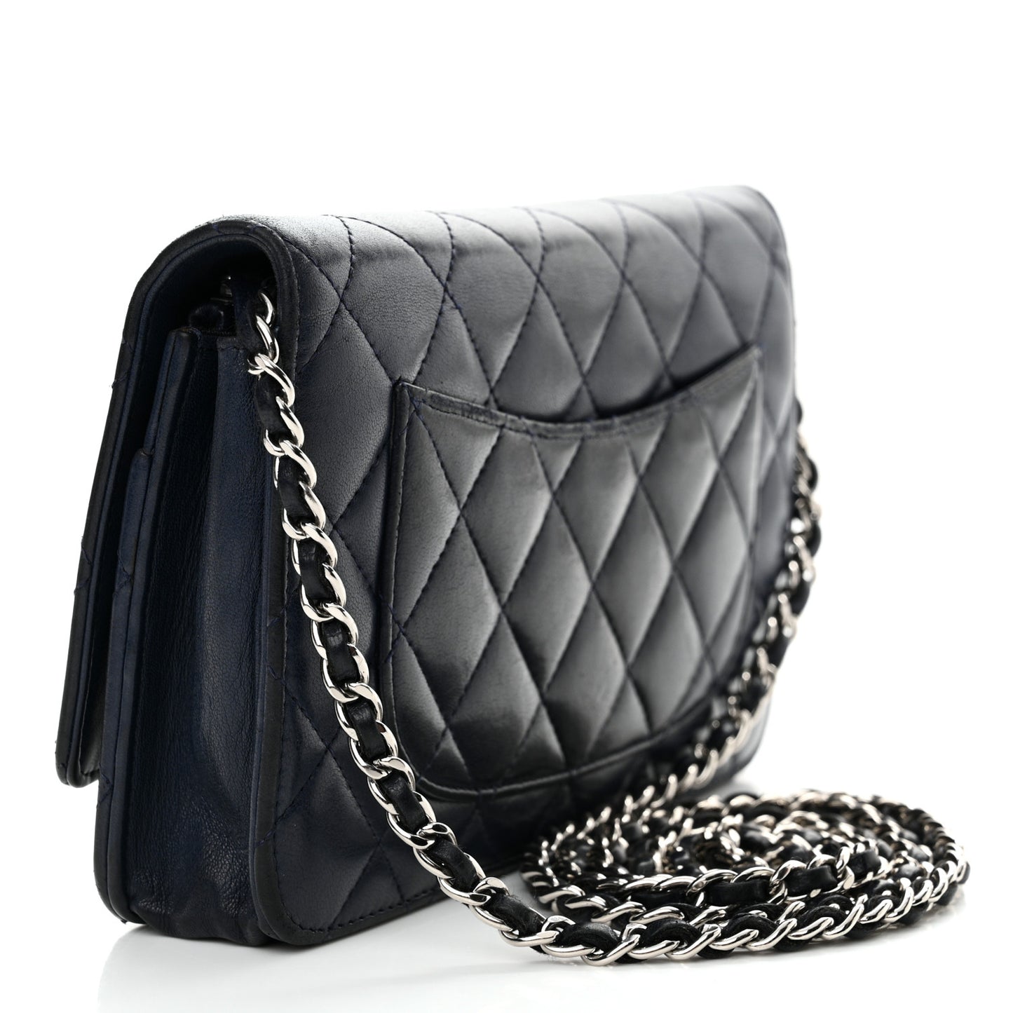 Lambskin Quilted Wallet On Chain WOC Navy Blue
