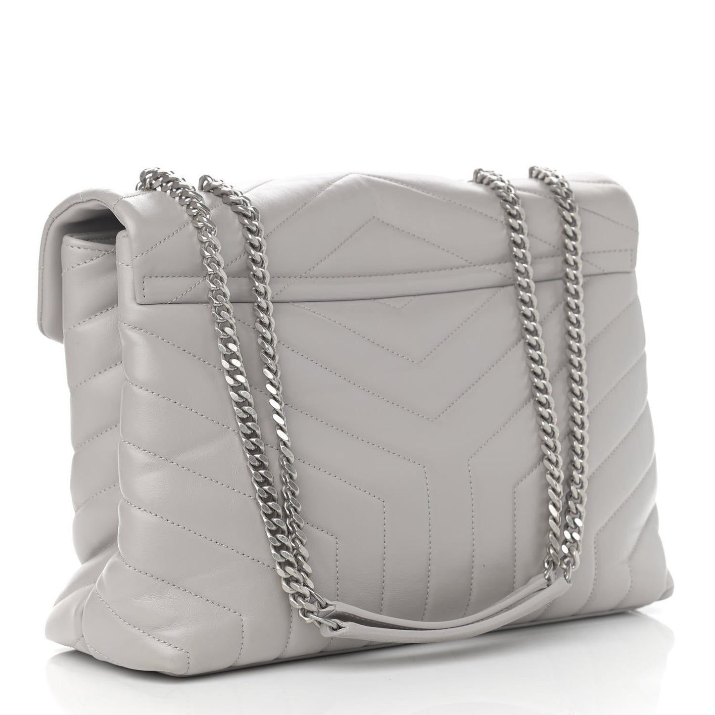 Calfskin Y Quilted Monogram Medium Loulou Chain Satchel Light Gray