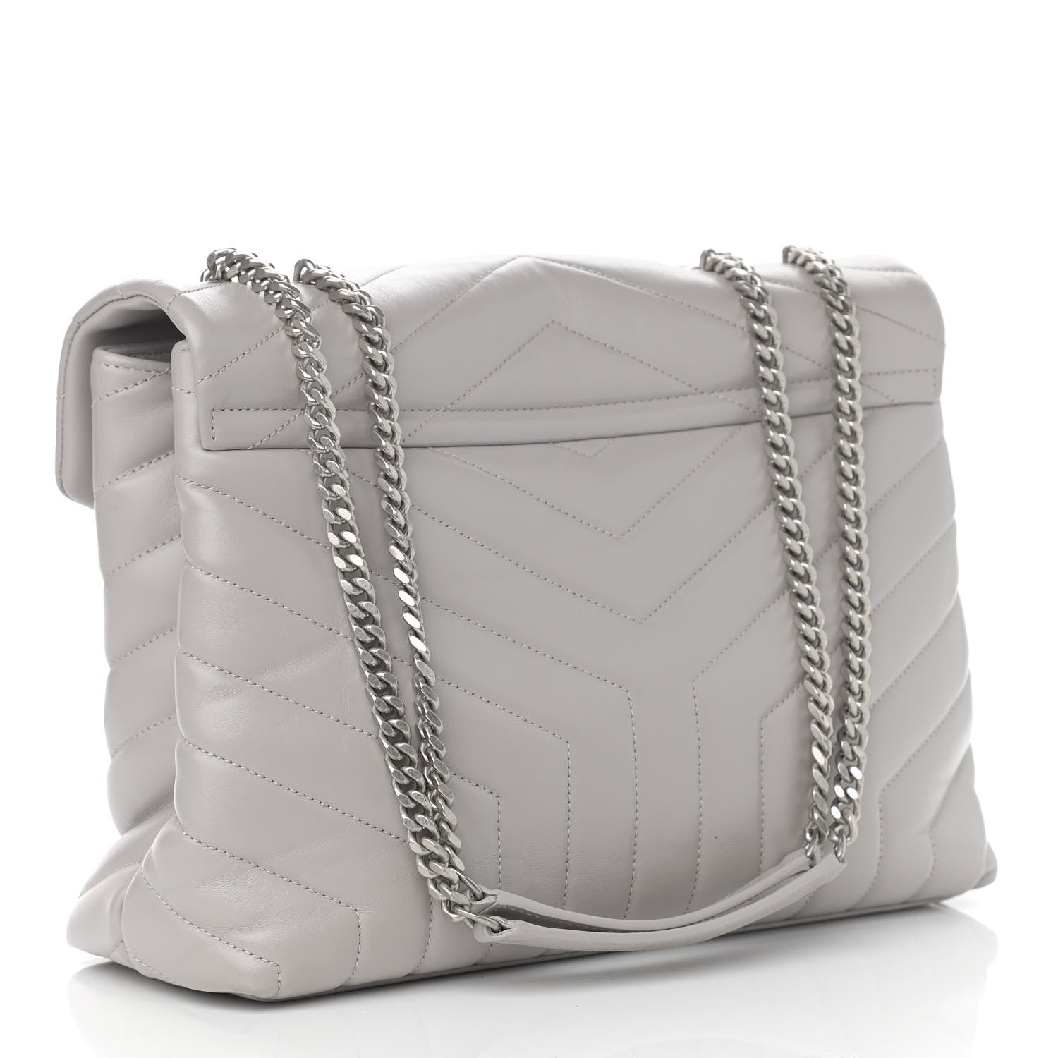 Saint Laurent Calfskin Y Quilted Monogram Medium Loulou Chain Satchel Light Gray 3 of 12