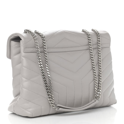 Saint Laurent Calfskin Y Quilted Monogram Medium Loulou Chain Satchel Light Gray 3 of 12