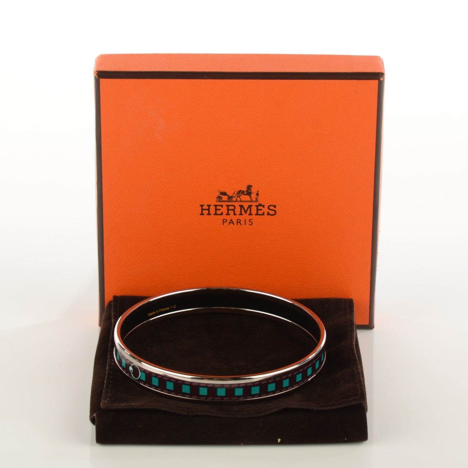 Hermes Enamel Printed Narrow Colliers De Chien Bracelet 62 Turquoise 5 of 5