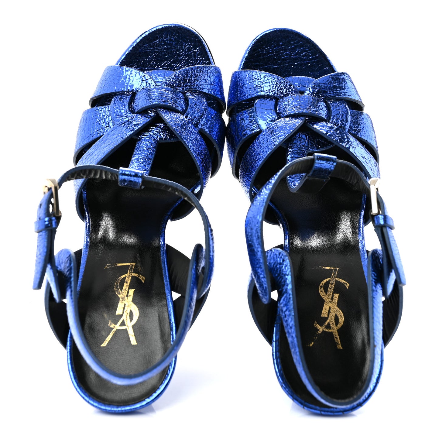 Metallic Calfskin Tribute 105 Platform Sandals 37 Blue