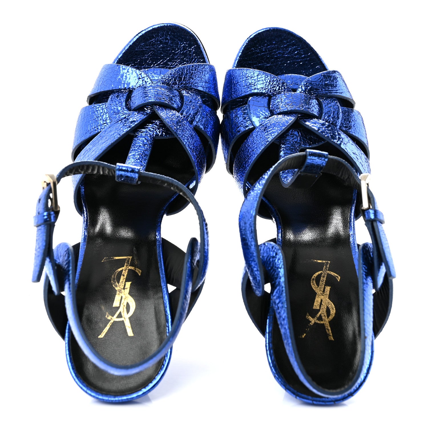 Saint Laurent Metallic Calfskin Tribute 105 Platform Sandals 37 Blue 2 of 13