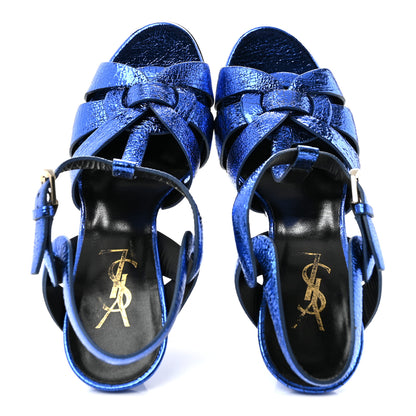 Saint Laurent Metallic Calfskin Tribute 105 Platform Sandals 37 Blue 2 of 13