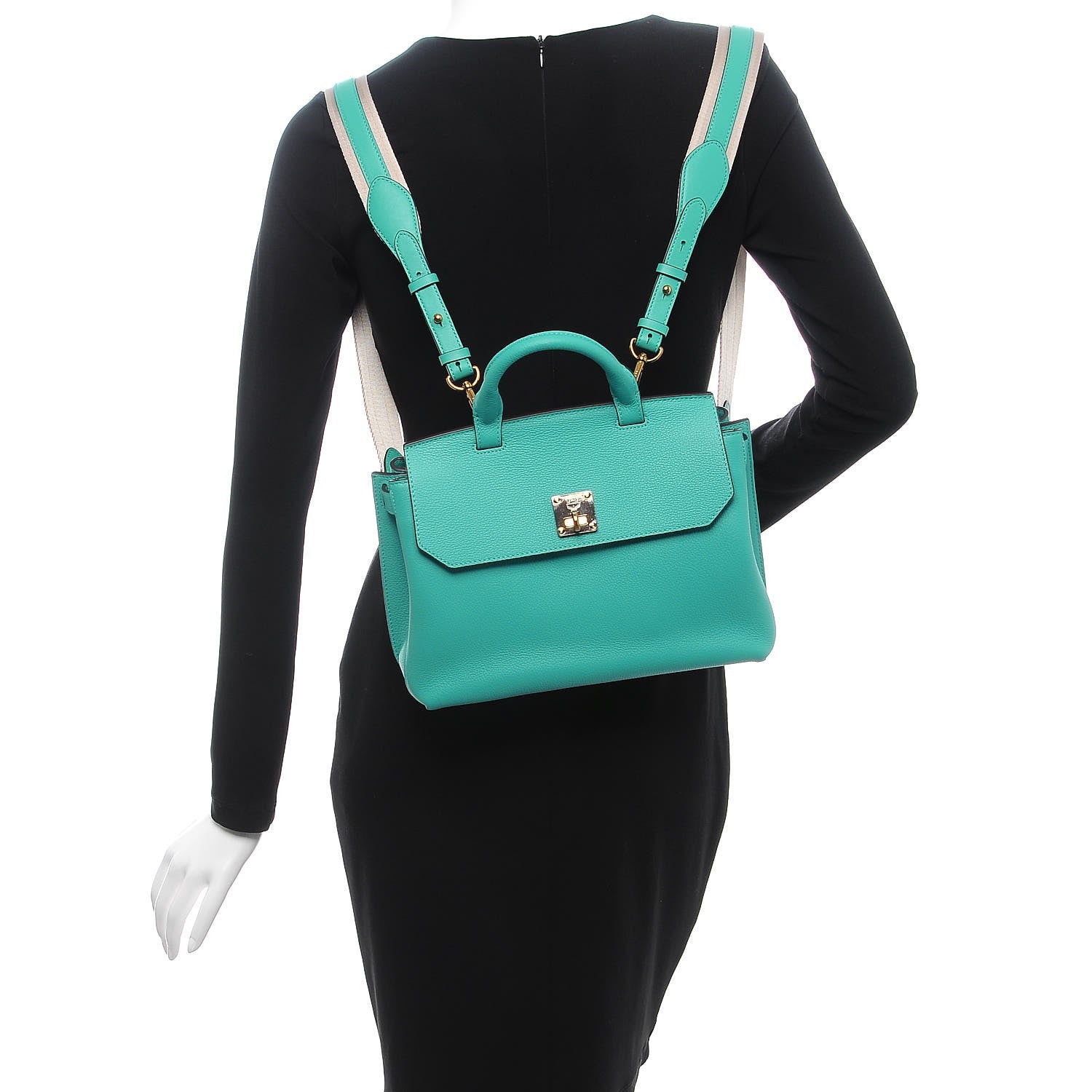 MCM Grained Calfskin Medium Milla Convertible Backpack Oasis Green 2 of 13