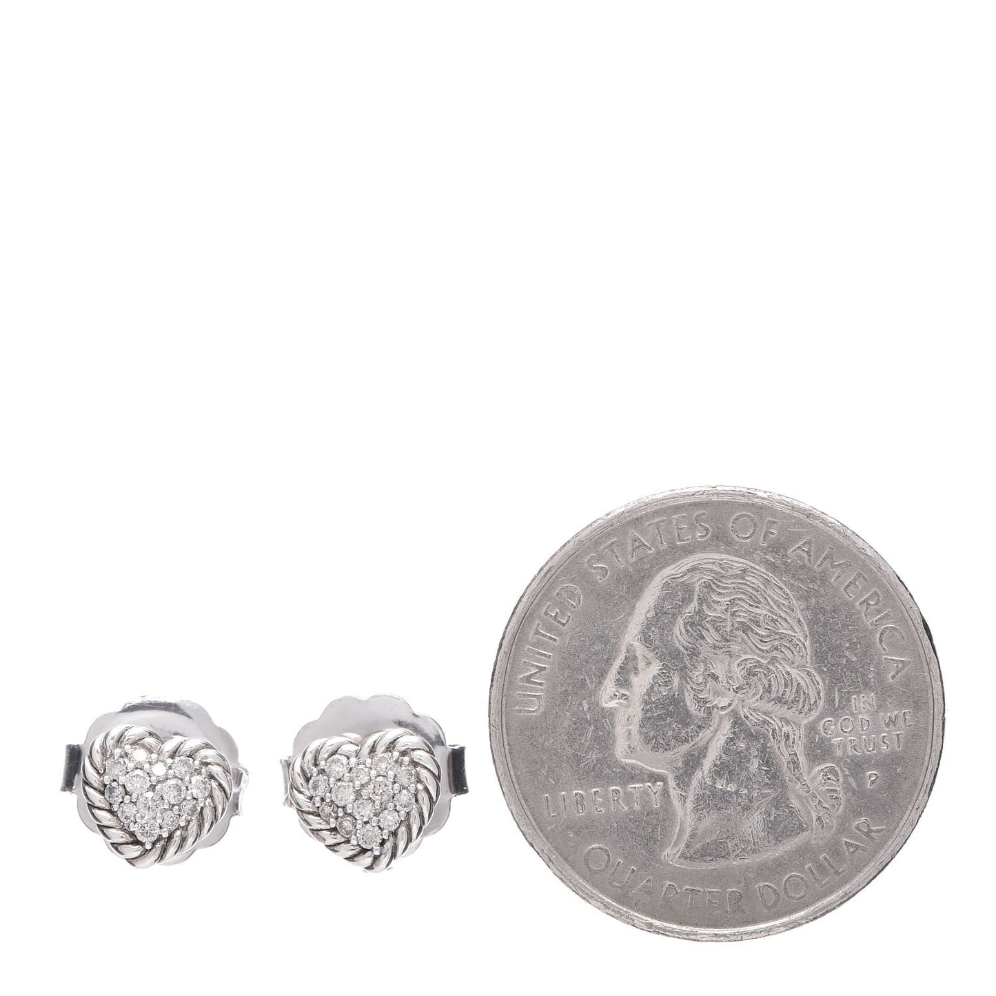 Sterling Silver Petite Pave Diamond Heart Earrings