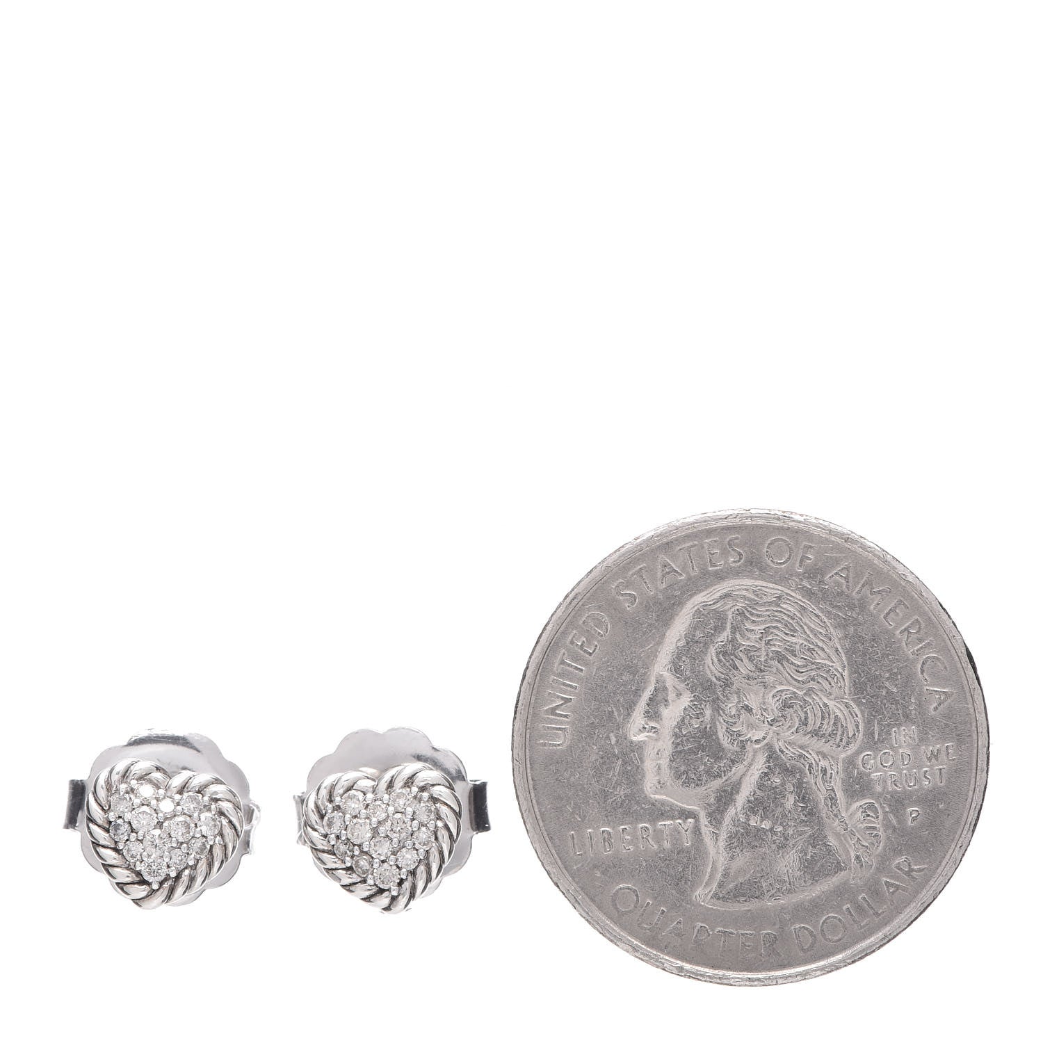 David Yurman Sterling Silver Petite Pave Diamond Heart Earrings 2 of 4