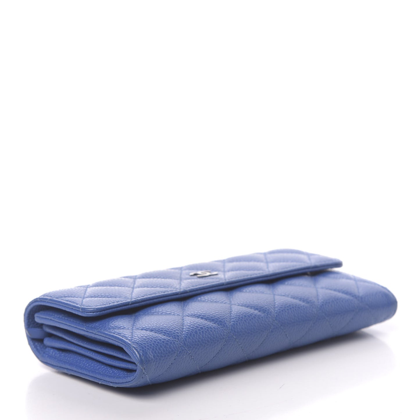 Caviar Quilted Large Gusset Flap Wallet Blue