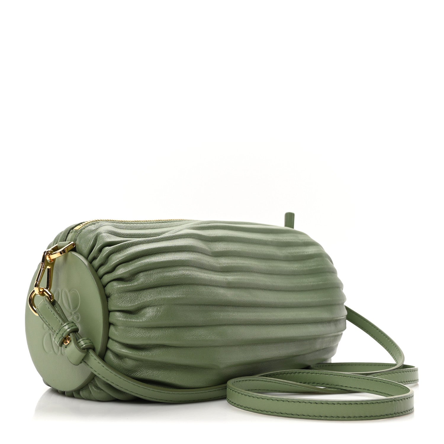 Loewe Lambskin Pleated Bracelet Pouch shoulder Bag Rosemary
