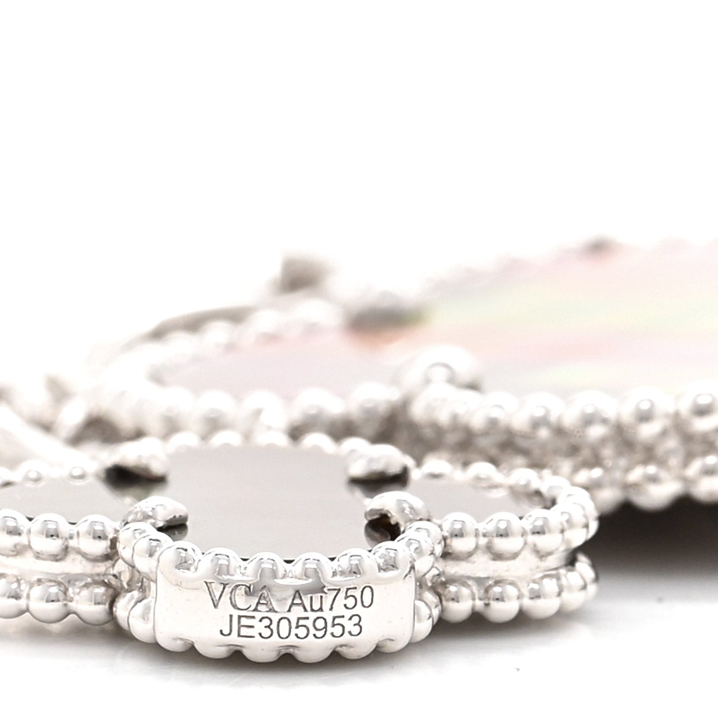 18K White Gold Mother of Pearl Chalcedony 6 Motifs Magic Alhambra Necklace