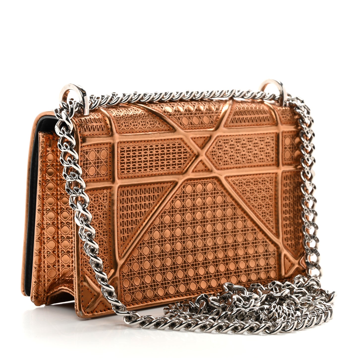 Metallic Patent Micro-Cannage Mini Diorama Flap Bag Orange