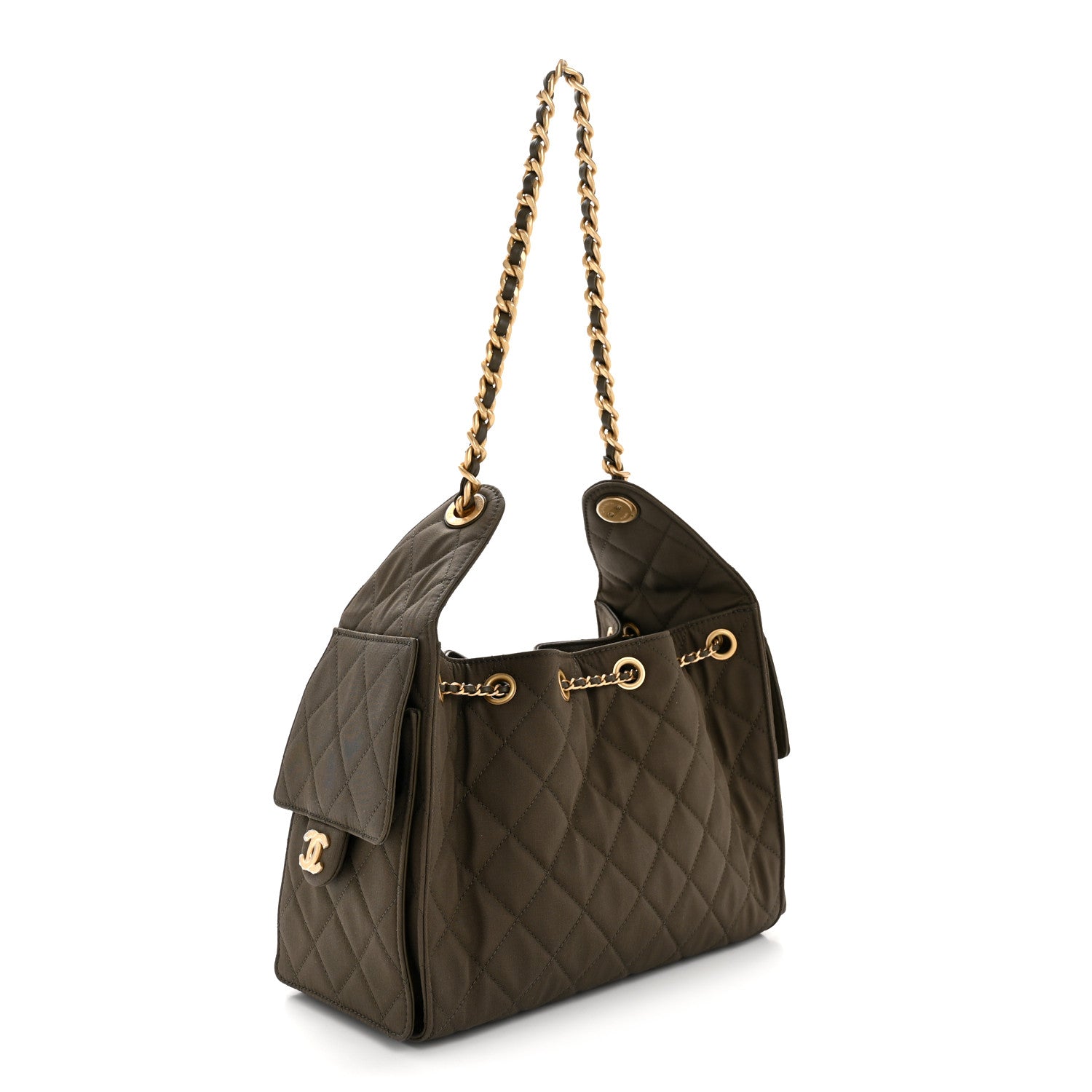 Chanel Canvas Quilted Small Chanel 25 Handbag Khaki 3 of 10