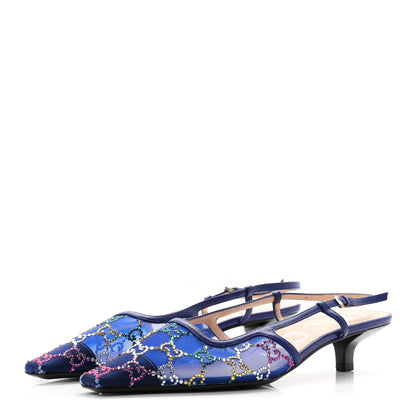 Gucci Tela Retino Nappa Charlotte Crystal GG Monogram Square G 35mm Slingback Pumps 38 Splash Net Blue Witch 4 of 9