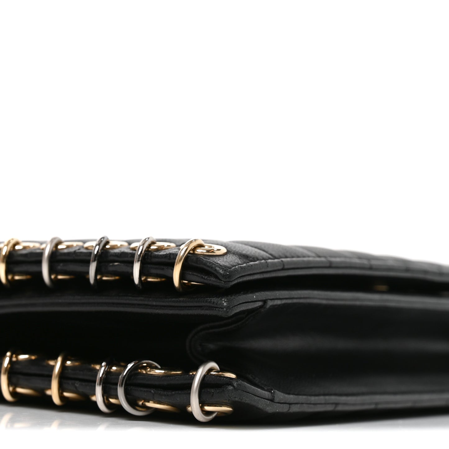 Lambskin Chocolate Bar Piercing CC Studded Small Chain Flap Bag Black