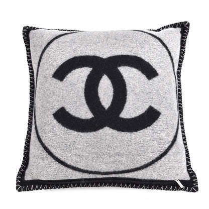 Chanel Merino Wool Cashmere CC Pillow Black Beige 3 of 5