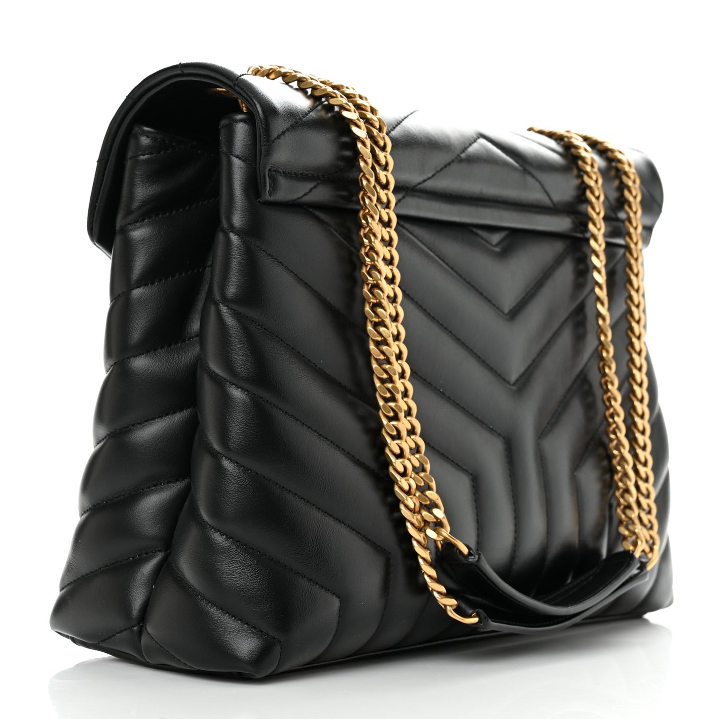 Calfskin Y Quilted Monogram Medium Loulou Chain Satchel Black