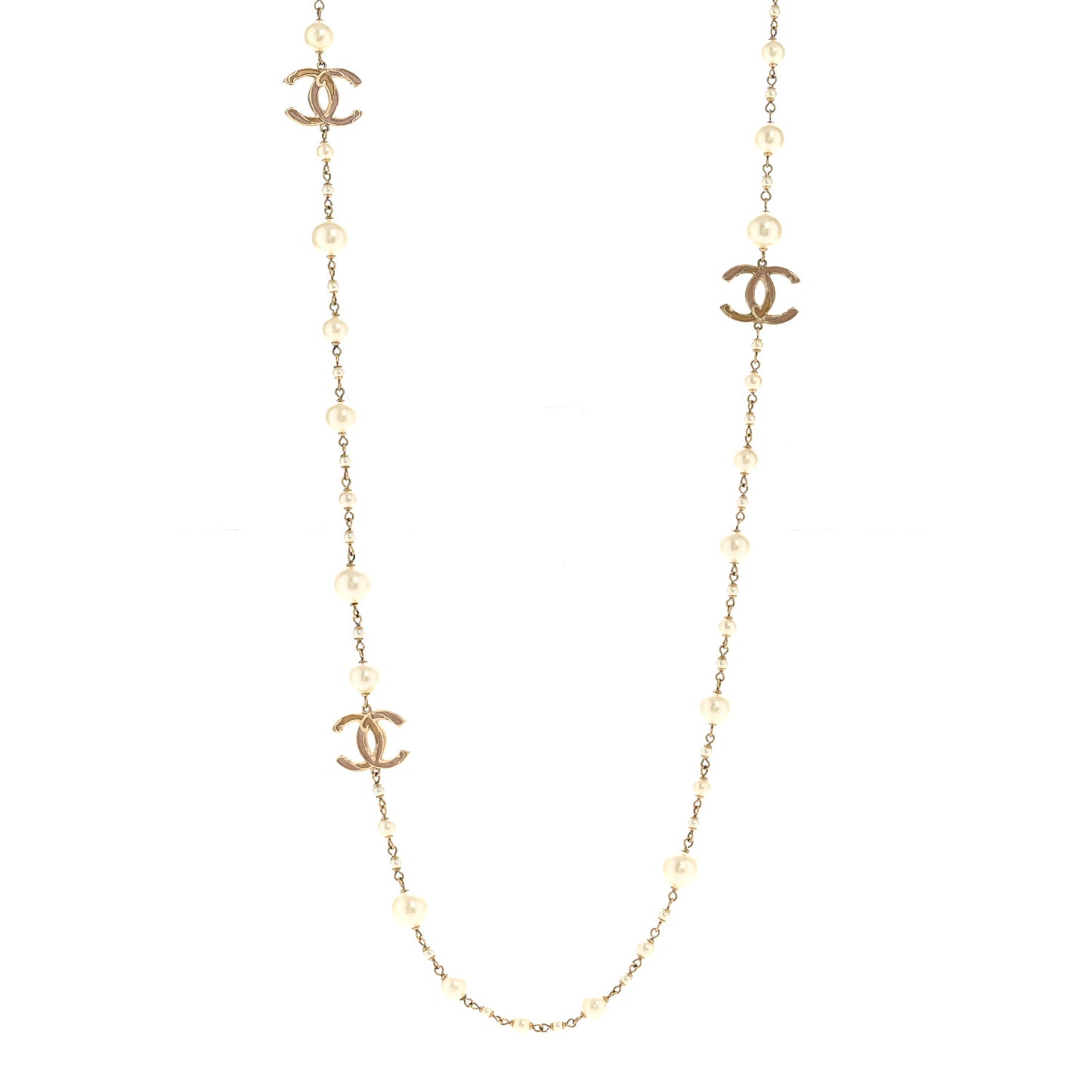 Pearl CC Long Necklace Gold