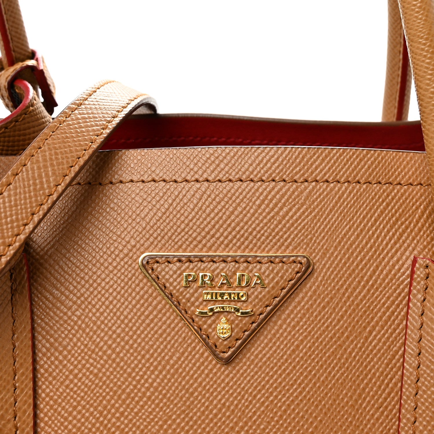 Prada Saffiano Cuir Medium Double Bag Caramel Fuoco 7 of 9