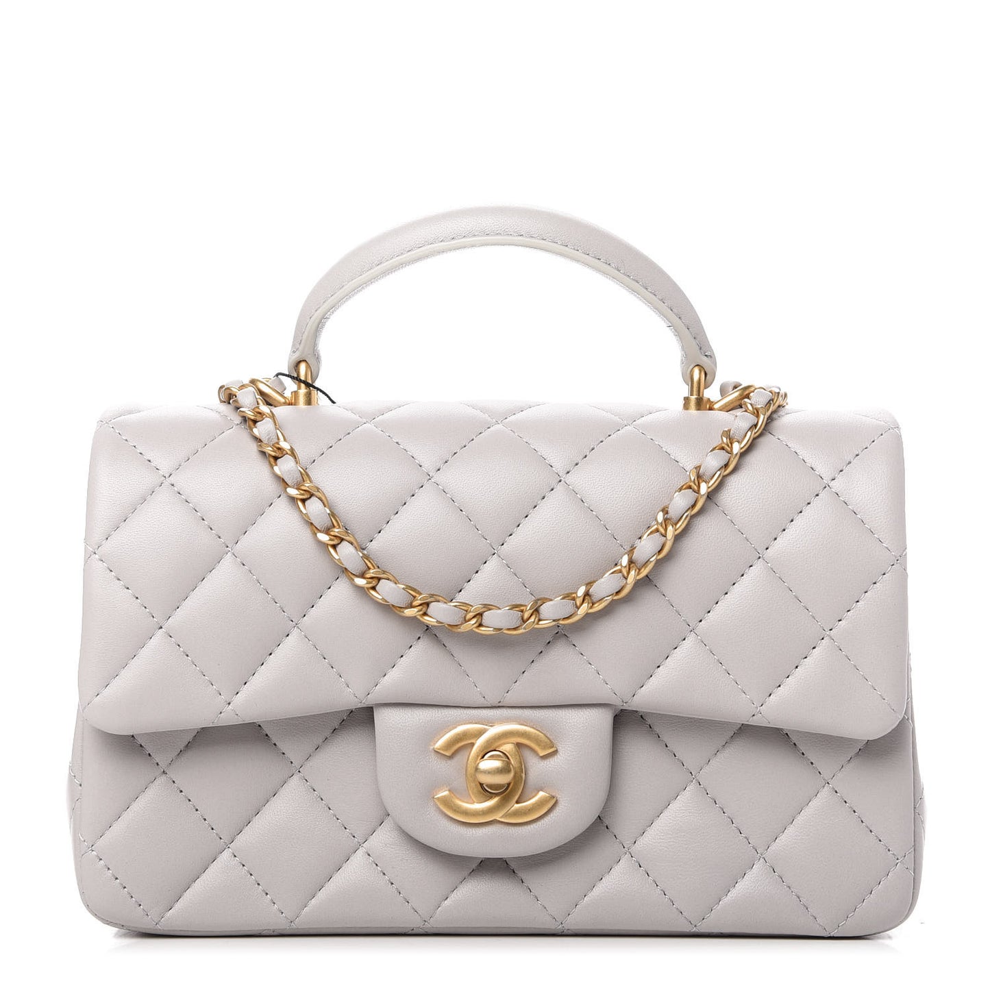 Lambskin Quilted Mini Top Handle Rectangular Flap Grey