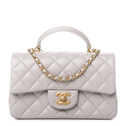Chanel Lambskin Quilted Mini Top Handle Rectangular Flap Grey 1 of 11