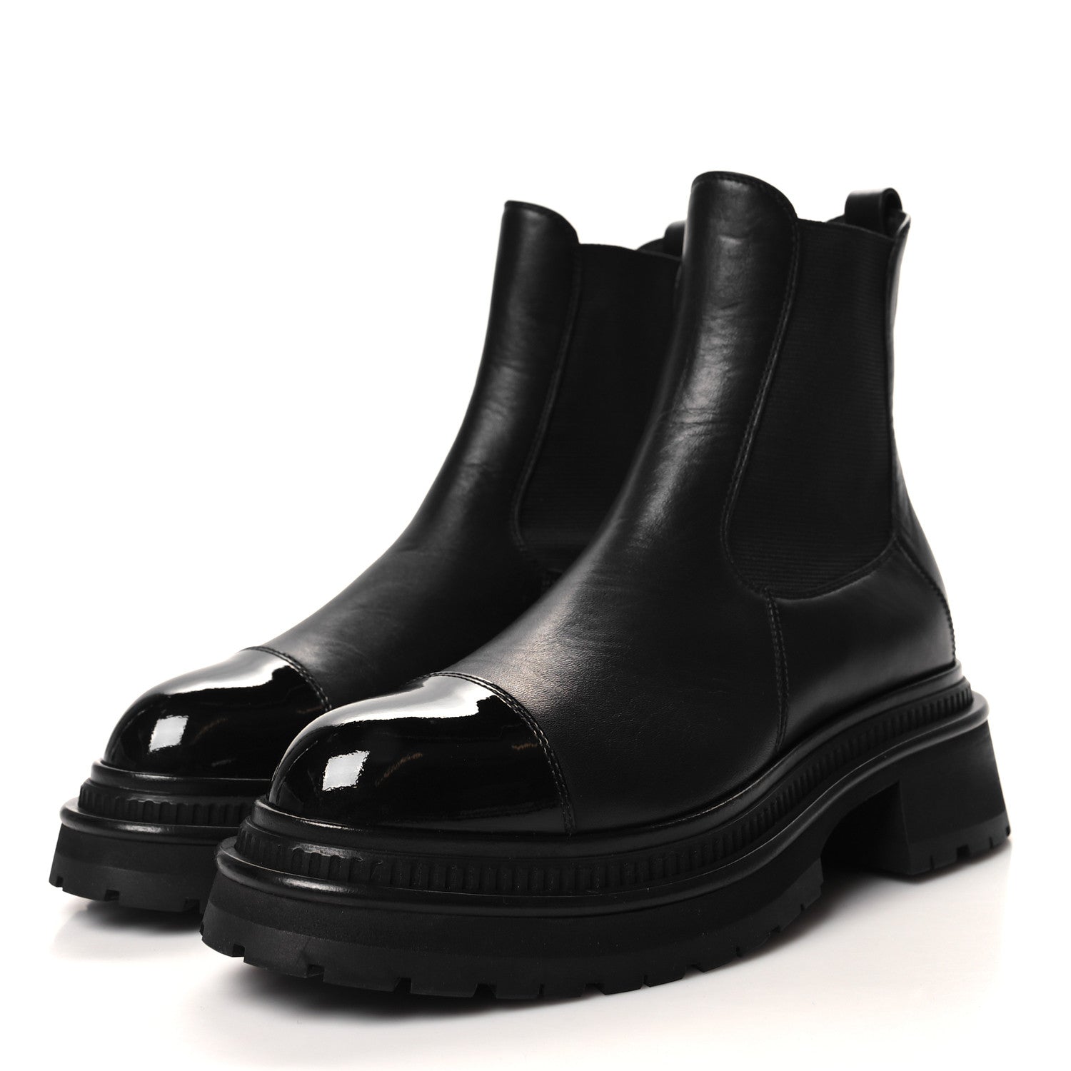 Chanel Crumpled Calfskin Patent Cap Toe Short Boots 36.5 Black 3 of 7