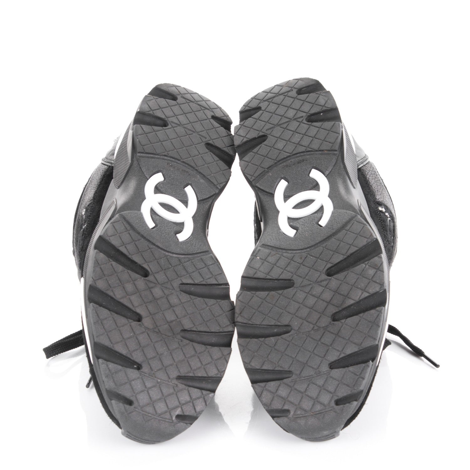 Chanel Tweed Suede Goatskin CC Sneakers 38 Black White 5 of 8
