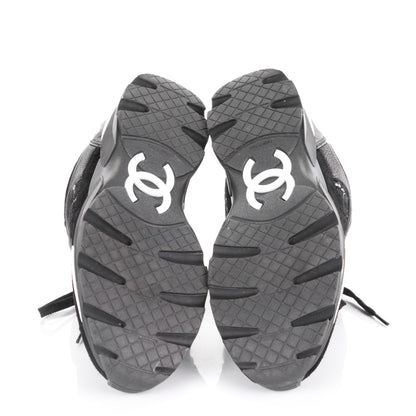 Chanel Tweed Suede Goatskin CC Sneakers 38 Black White 5 of 8